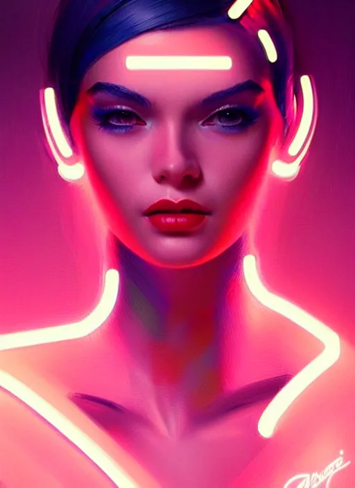 Prompt: portrait of female humanoid, intricate, retro 6 0 s fashion, elegant, cyber neon lights, highly detailed, digital photography, trending in artstation, trending in pinterest, glamor pose, concept art, smooth, sharp focus, art by artgerm and greg rutkowski