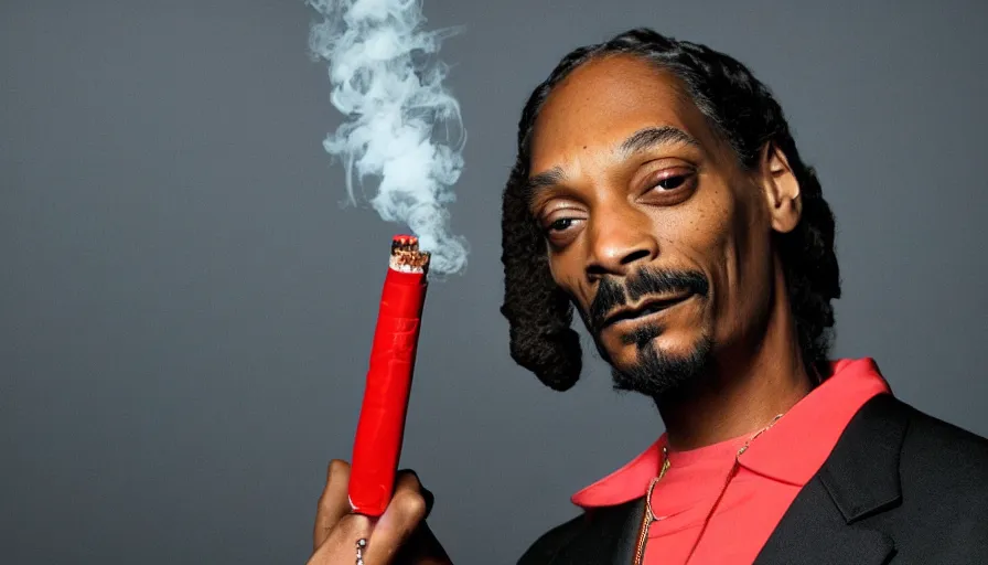 Image similar to Snoop Dogg smokes a big joint with red eyes