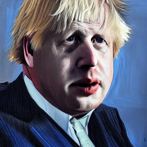 Prompt: boris johnson in the style of andre leblanc and peter doig