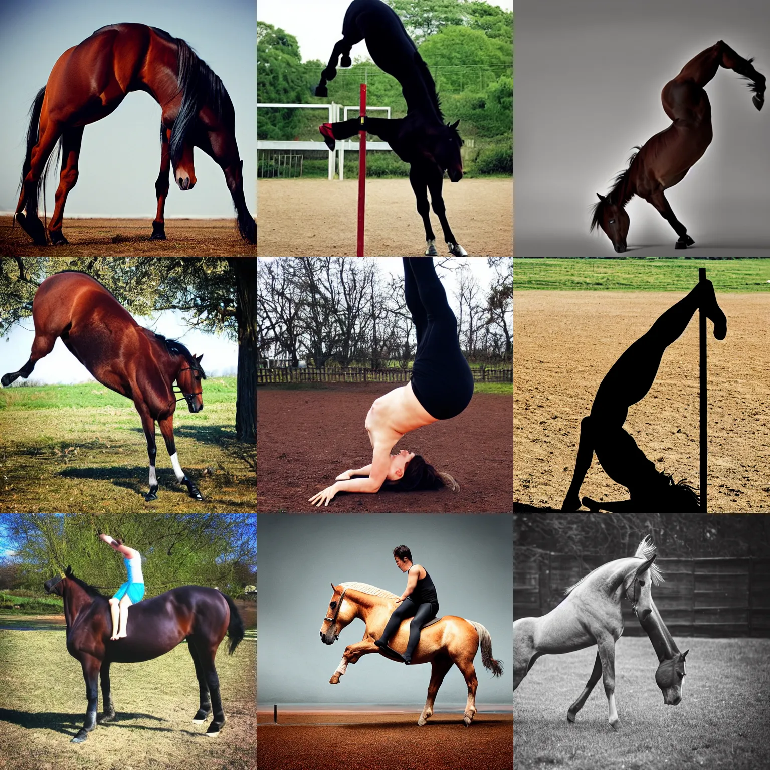 Prompt: horse headstand