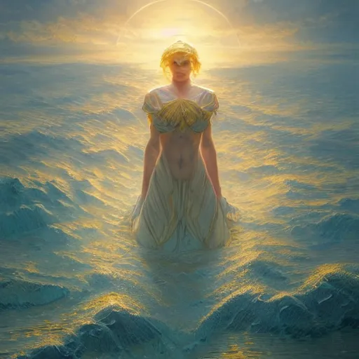 Prompt: an ocean of dreams, symetry, golden ratio, intricate, detailed, volumetric lighting, scenery, digital painting, highly detailed, artstation, sharp focus, illustration, artstation, art by artgerm and greg rutkowski and alphonse mucha