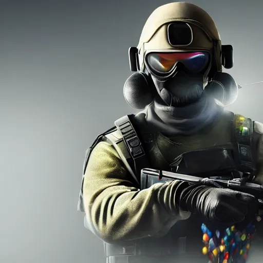 Image similar to putin as a rainbow six siege operator, 4 k, highly detailed