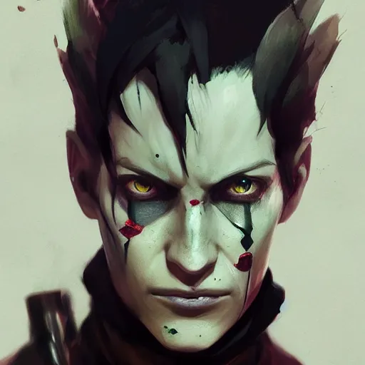 Image similar to beautiful portrait of hisoka morow by greg rutkowski, dishonored 2, realistic anime, hyper realistic