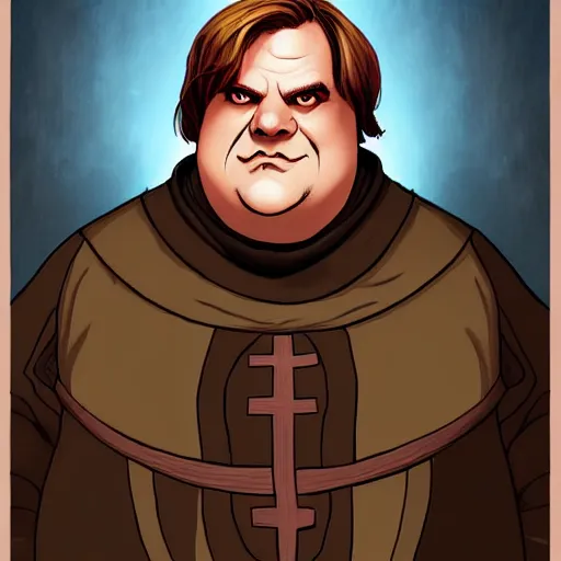 Prompt: a fantasy comic - style full portrait of a jolly friar who looks like chris farley, digital illustration by ken taylor and sana takeda and jenny frison, character design, concept art, fine inking lines, vivid colors, dnd, highly detailed!, hd, 4 k, trending on artstation