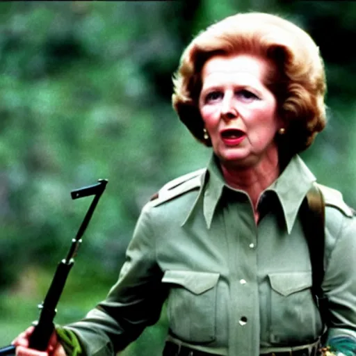 Image similar to Margaret Thatcher as Rambo in Rambo First Blood (1982)