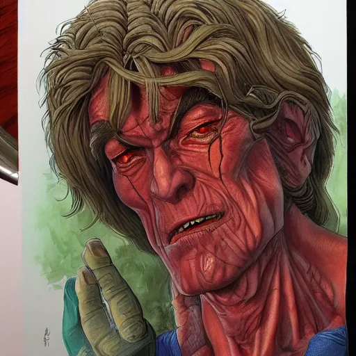 Image similar to detailed details photorealistic reincarnation of amogus impostor in the style of moebius and alex ross, gouache and wash paints color, detailed details facial and body and human and environments and proportionate, detailed 5 k details.