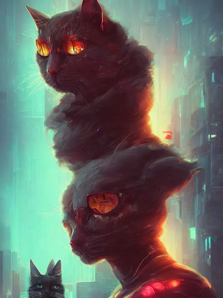 Image similar to detailed portrait of a cat, synthwave, retrowave, cyberpunk, illustration by jordan grimmer and greg rutkowski, trending on artstation