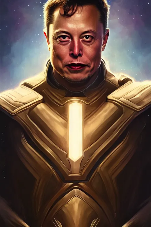 Image similar to elon musk as thor, realistic portrait, symmetrical, highly detailed, digital painting, artstation, concept art, smooth, sharp focus, illustration, cinematic lighting, art by artgerm and greg rutkowski and alphonse mucha