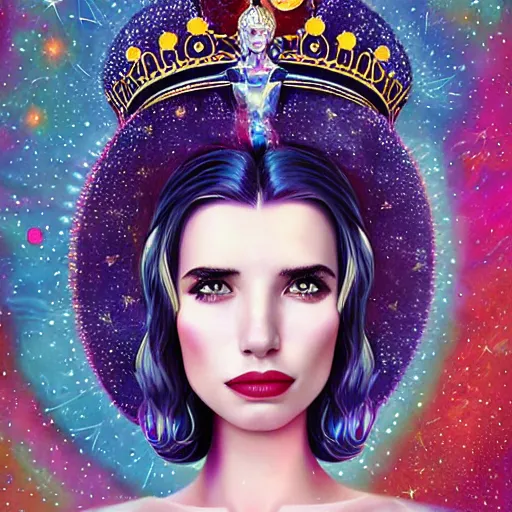 Prompt: cosmic portrait of Emma Roberts as queen, Pixar style, by Tristan Eaton Stanley Artgerm and Tom Bagshaw.