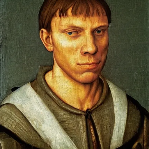 Image similar to A 15th century medieval renaissance oil painting of Jerma985, portrait of Jerma985, grainy, realistic, very realistic, hyperrealistic, highly detailed, very detailed, extremely detailed, very neat, very epic, very cool, detailed, trending on artstation