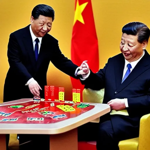 Image similar to Xi Jinping playing Uno game with Winnie the poo