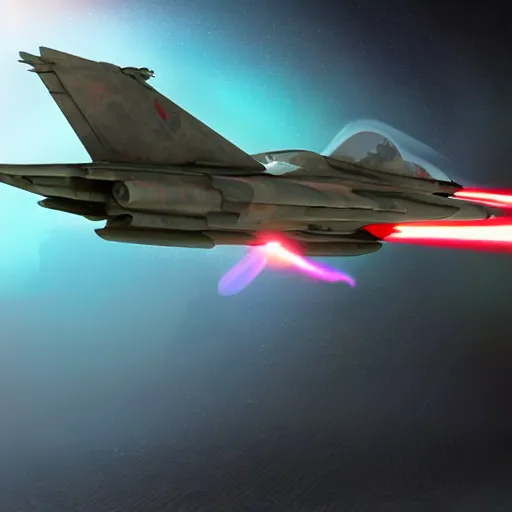 Image similar to cinematic areal shot of a fighter jet exploding from the laser energy wawe concept art