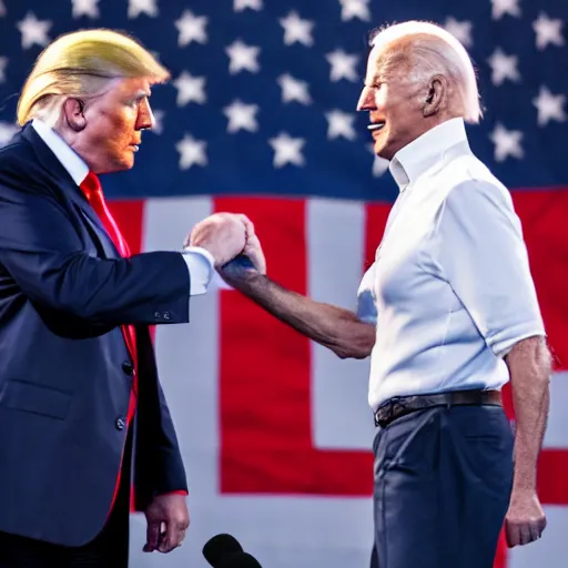 Image similar to 8k, dslr enhanced photo of Donald Trump punching Joe Biden