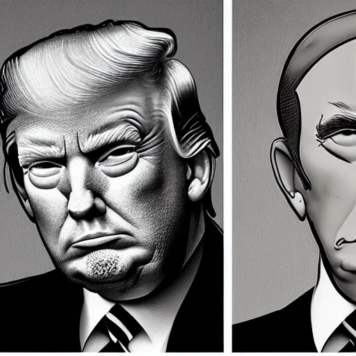 Image similar to trump, portrait by mike mignola, greyscale,