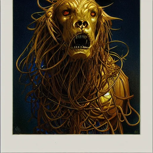 Image similar to portrait of a golden skeletal beast, by Gerald Brom