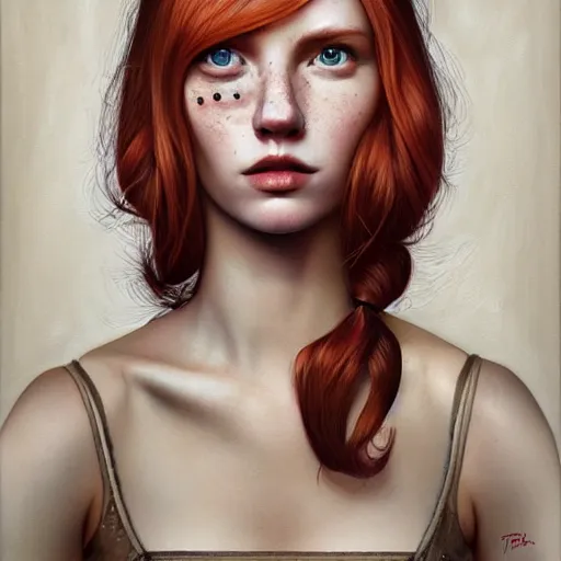 Image similar to Lofi pale redhead with freckles portrait, Pixar style, by Tristan Eaton Stanley Artgerm and Tom Bagshaw.