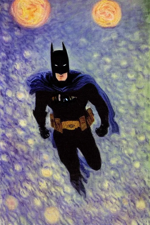 Image similar to Batman portrait atmospheric painting in the moonlight by Claude Monet