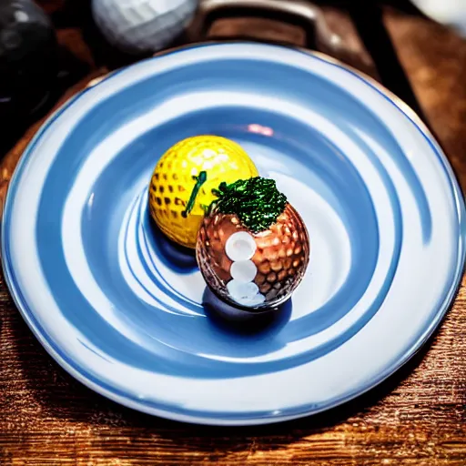 Image similar to a michelin star plate with golf balls, award winning food photography, ambient light