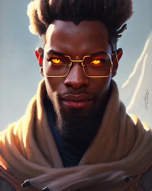 Image similar to baptiste from overwatch, character portrait, portrait, close up, concept art, intricate details, highly detailed by greg rutkowski, michael whelan and gustave dore