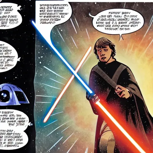 Image similar to luke skywalker reading a Bible, Star Wars comic book art