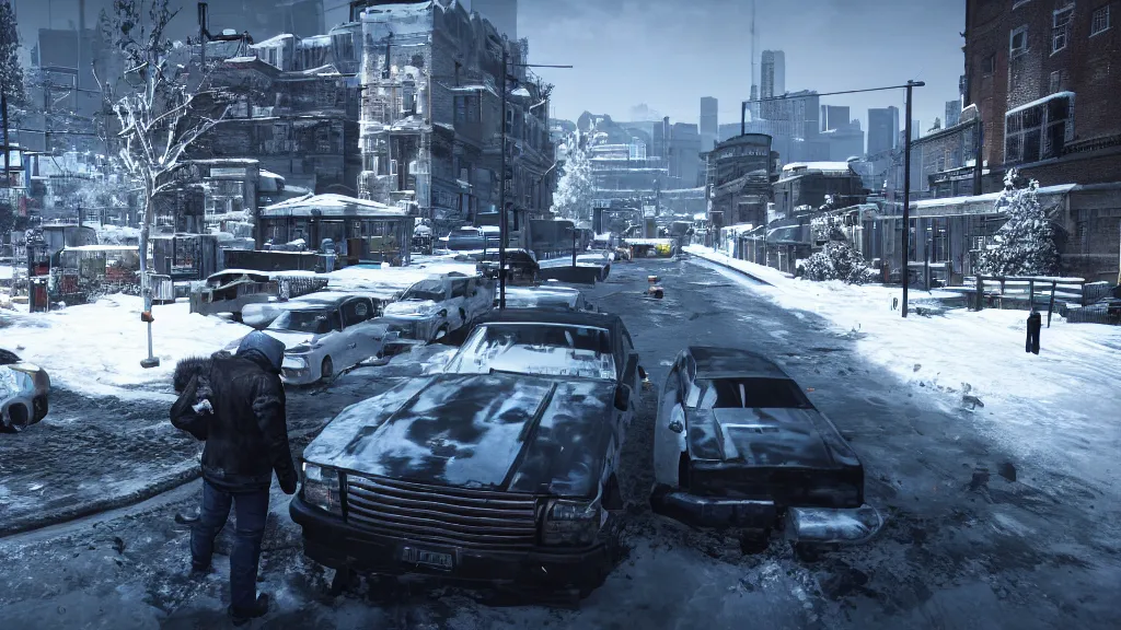 Prompt: Screenshot from Watchdogs, winter