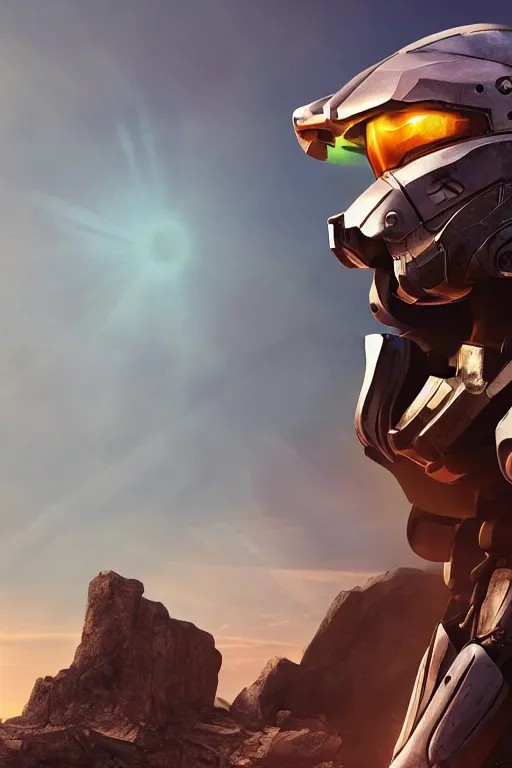 Image similar to robot ninja mask helmet halo master chief radiating a glowing aura global illumination ray tracing hdr fanart arstation by ian pesty and katarzyna da „ bek - chmiel