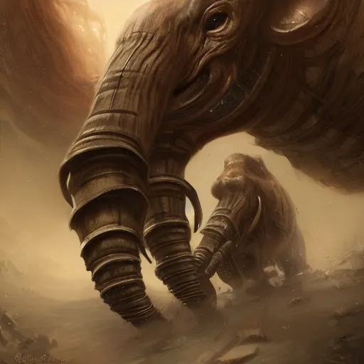 Image similar to detailed portrait of a double barreled mammoth tank, fantasy, intricate, elegant, highly detailed, digital painting, artstation, concept art, matte, sharp focus, illustration, art by aenaluck and roberto ferri and greg rutkowski, epic fantasy, digital painting