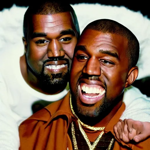 Prompt: kanye west smiling and holding yoda for a 1 9 9 0 s sitcom tv show, studio photograph, portrait