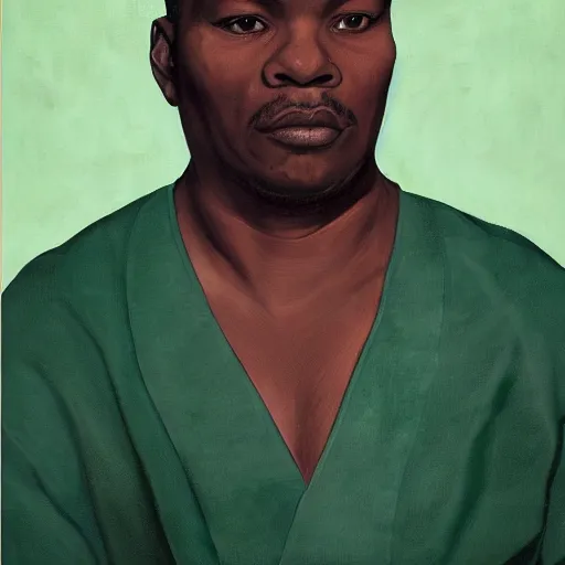 Prompt: a painting of a elegant, well fed, smooth-chinned, long nose, African, elder with few eyebrows by Kehinde Wiley . thinker without facial hair, thoughtful, focused, visionary, calm, jovial, loving, fatherly, generous, . dramatic angle, ethereal lights, details, smooth, sharp focus, illustration, realistic, cinematic, artstation, award winning, rgb , unreal engine, octane render, cinematic light, macro, depth of field, blur, red light and clouds from the back, highly detailed epic cinematic concept art CG render made in Maya, Blender and Photoshop, octane render, excellent composition, dynamic dramatic cinematic lighting, aesthetic, very inspirational, arthouse.