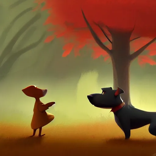 Prompt: Goro Fujita illustrating photo of a dog in the woods, art by Goro Fujita, sharp focus, highly detailed, ArtStation