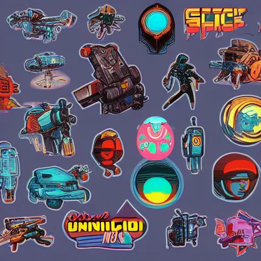 Prompt: 1 9 8 0 s scifi sticker pack, artstation