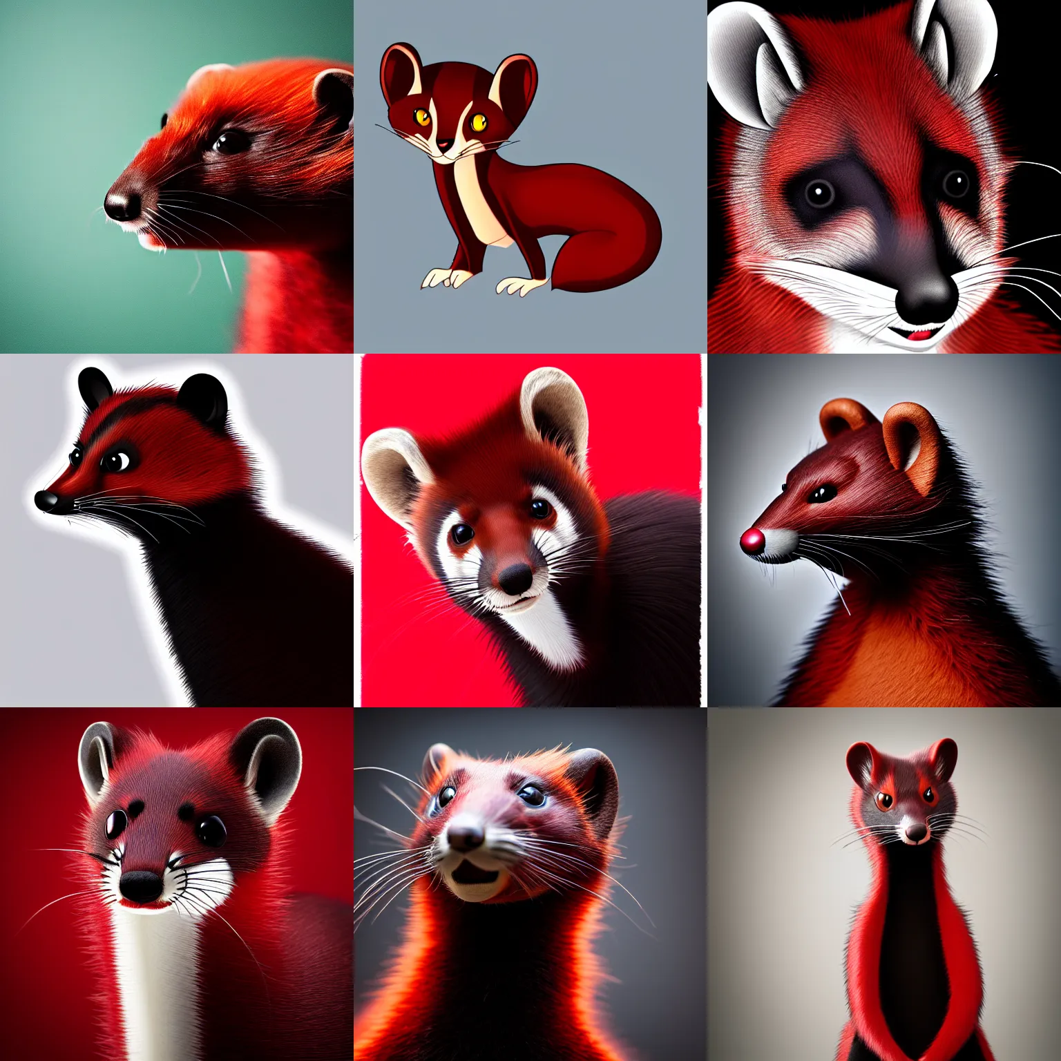 Image similar to photo studio portrait of a red - black weasel fursona