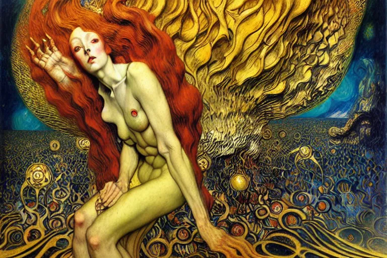 Image similar to Divine Chaos Engine by Karol Bak, Jean Delville, William Blake, Gustav Klimt, and Vincent Van Gogh, symbolist, visionary