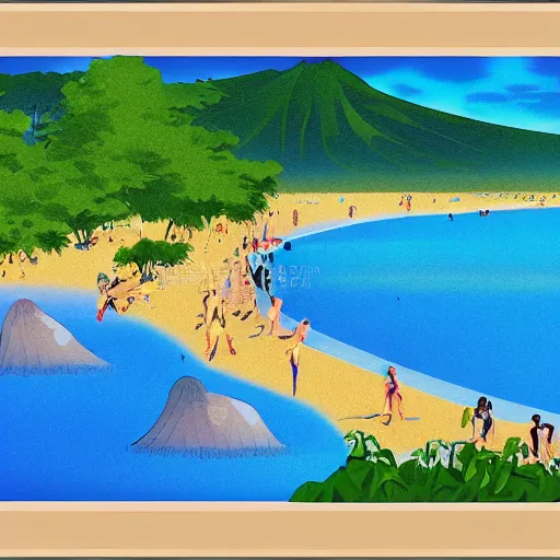 Prompt: create a illustration of a beach in japan