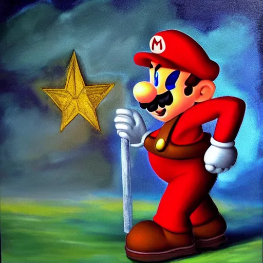 Prompt: mario in a knight armour ( oil painting )