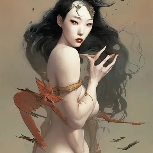 Image similar to lee jin - eun by nicola samuri, m. w. kaluta, peter mohrbacher, rule of thirds, seductive look, beautiful