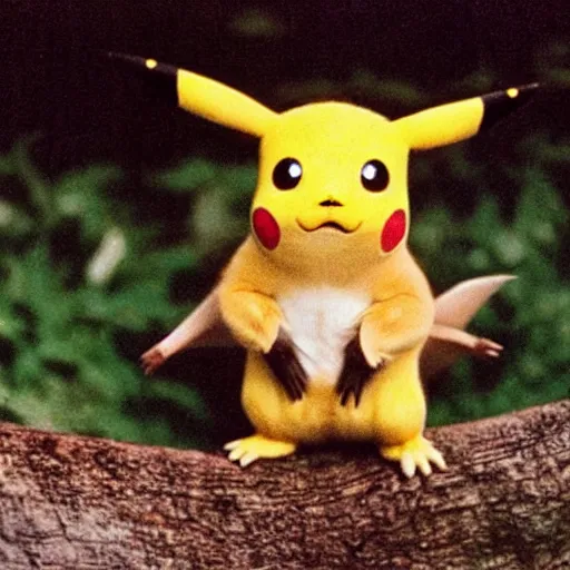 Prompt: The first pikachu (Tonitru Rattus) discovered in nature, circa 1992, photograph