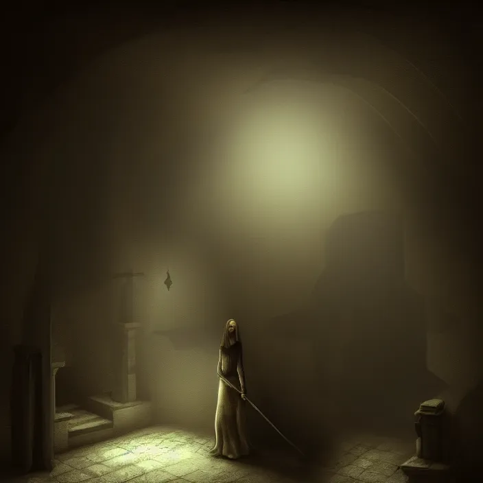 Prompt: mystical silhouette in the basement of an old house, terribly and mystically, by dariusz zawadzki, ute osterwalder, eautifully detailed render, post - processing, smooth, artstation, sharp focus