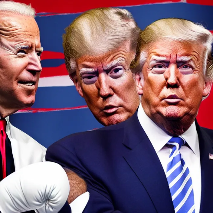 Image similar to joe biden and donald trump boxing match in ring, detailed sharp photo