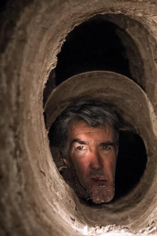 Image similar to cinematic still randy mantooth crawling inside a tunnel made of flesh, 4 k, dramatic lighting, body horror