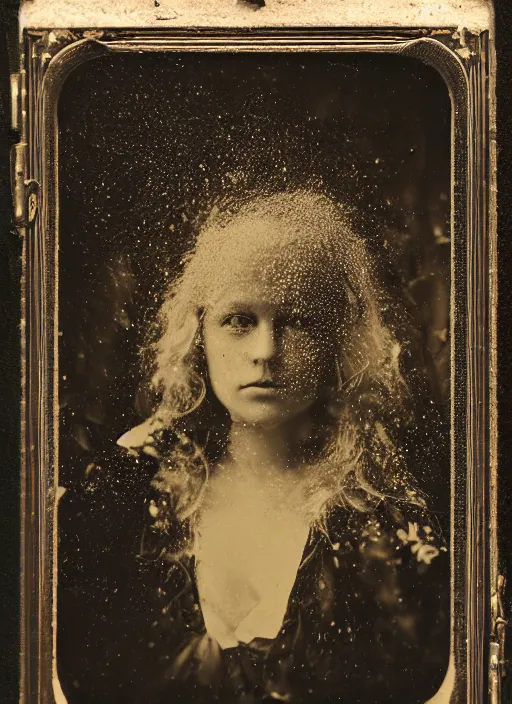 Prompt: old wetplate daguerreotype portrait, explosion of data fragments, fractal, intricate, elegant, highly detailed, parallax, leica, medium format, subsurface scattering, by marie harnett
