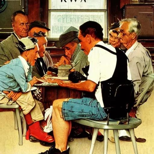 Image similar to insider trading by norman rockwell