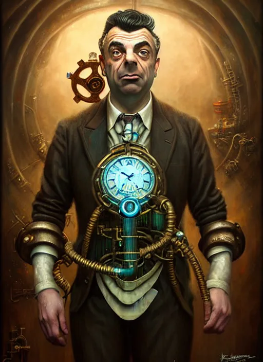 Image similar to underwater steampunk bioshock portrait of rowan sebastian atkinson, by tomasz alen kopera and peter mohrbacher