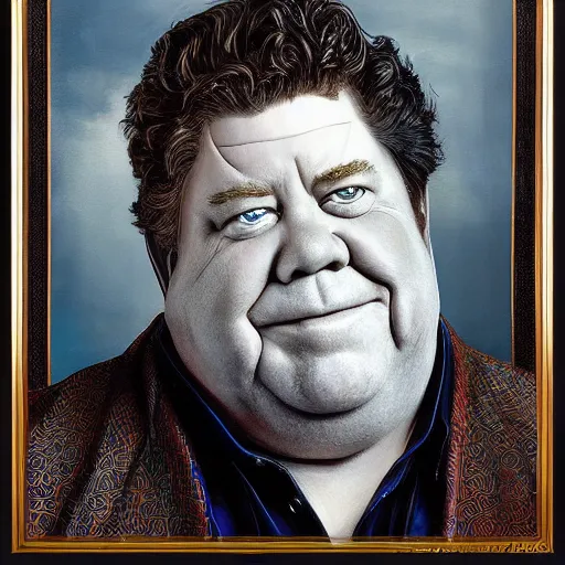 Prompt: amazing artgerm portrait of george wendt as a preraphaelite painting, collaboration with j. scott campbell and artgerm with edward burn jones