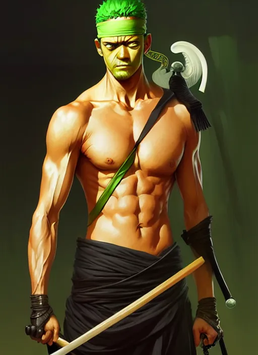 Image similar to ultra realistic illustration, handsome zoro. intricate, highly detailed, digital painting, artstation, concept art, smooth, sharp focus, illustration, art by artgerm and greg rutkowski and alphonse mucha and wlop