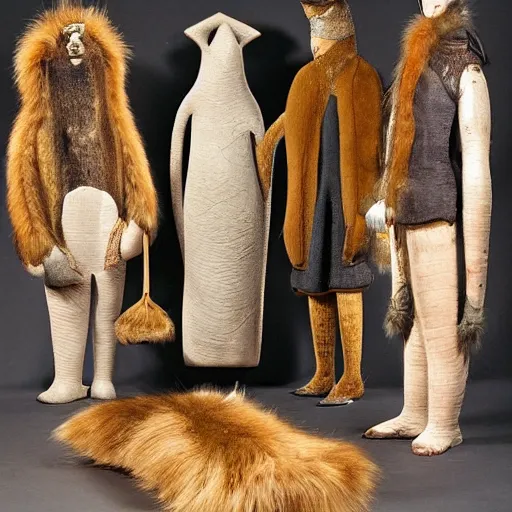 Prompt: group of five objects each with multiple limbs and long fur coats, they create a court yard of a small house