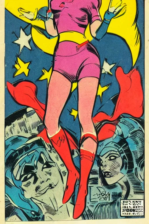 Prompt: !dream super hero girl drawn by Jack Kirby, vintage 70s comic cover