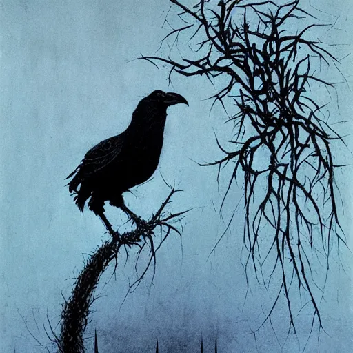 Image similar to crow girl in thorns by Beksinski