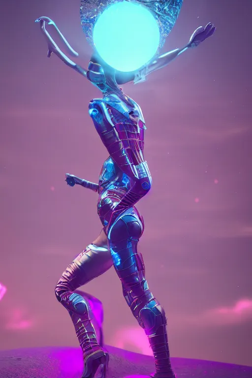 Prompt: photography of a futuristic space ballerina, in an colorful alien planet, ultra detail, beautiful light, high detail, 8 k, f / 2. 8, octane render