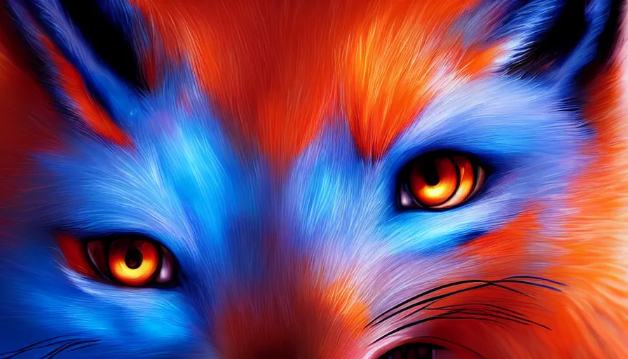 Prompt: burning fox with electric blue eyes, beautiful, esthetic, hyperdetailed, artstation, cgsociety, 8 k